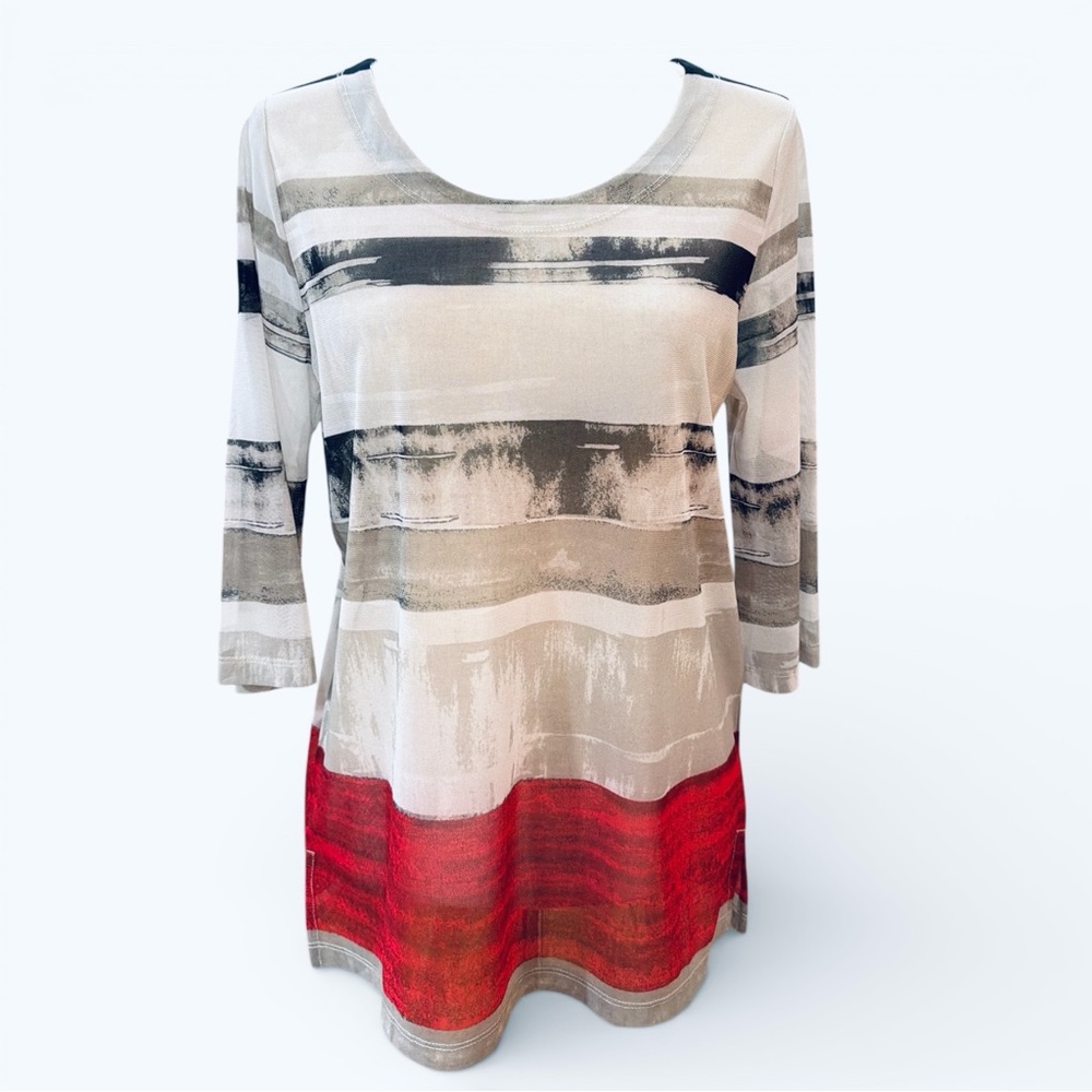 EASYWEAR by CHICO'S Sheer Mesh Abstract Colorblock Print Top - Chico's Size 1/M